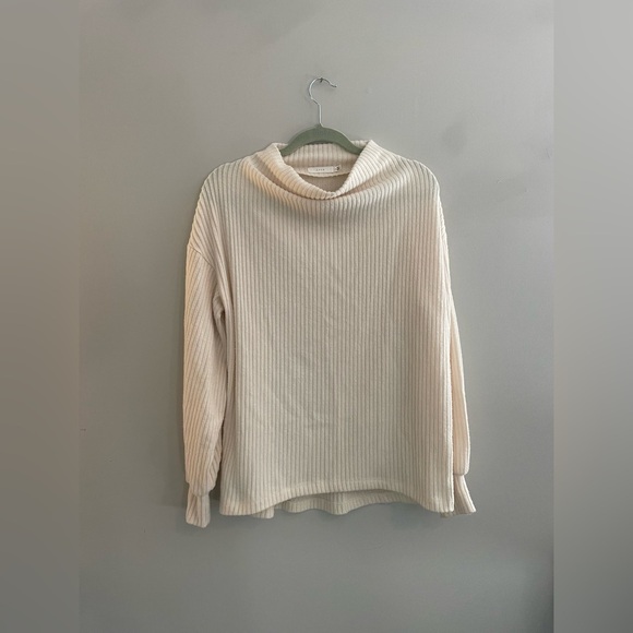 Lush Tops - Lush Cream Ribbed Long Sleeve Mock Turtleneck Shirt